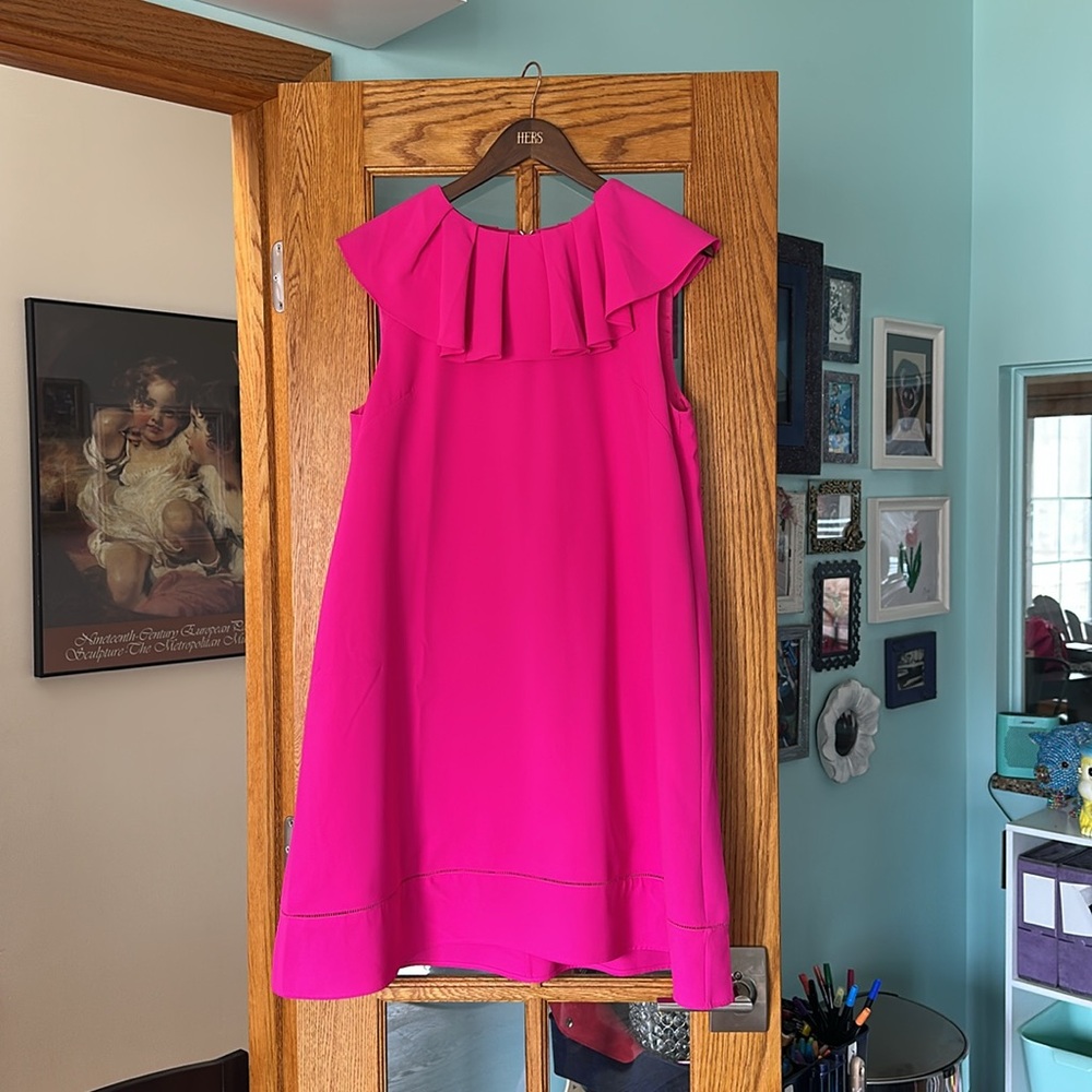 NWOT TED BAKER Sontie Ruffle Dress hot pink TB 4 US 10